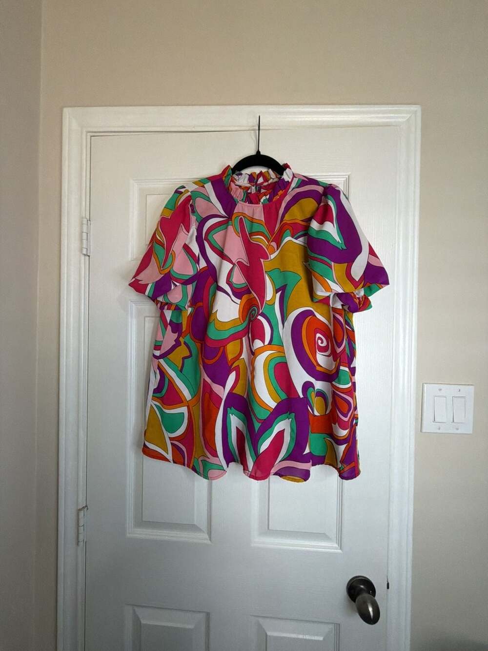 Jodifl Blouse Size L Multicolor Abstract Print Puff Sleeve Top